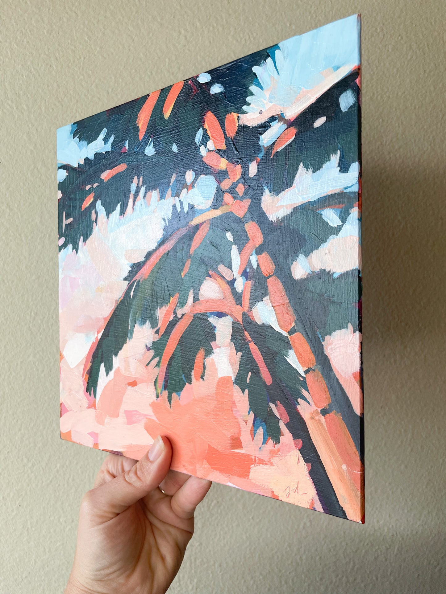 Palm Tree in Green & Coral