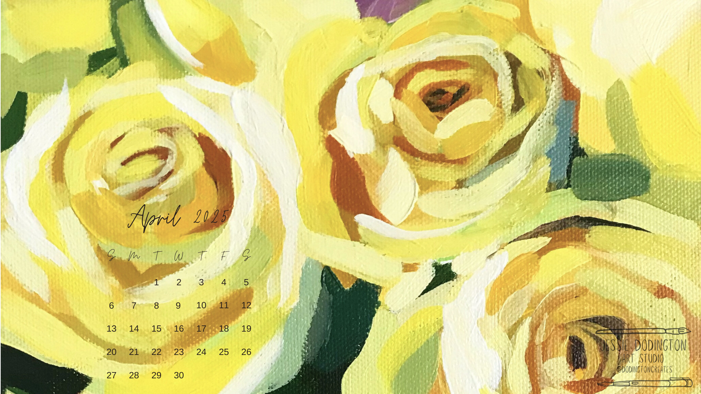 painting of yellow roses in acrylic. Layers of high contrast brushstrokes.