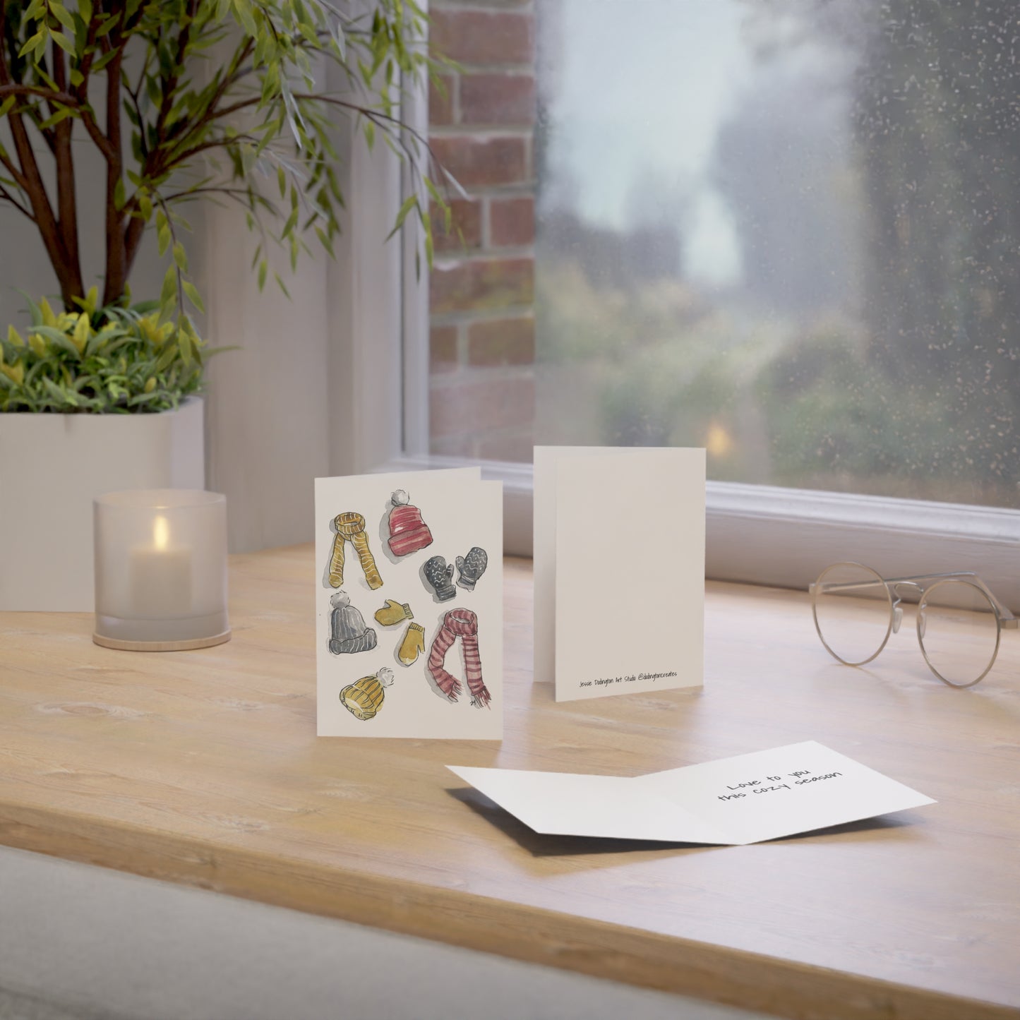 Cozy Watercolor Greeting Cards - Hats, Mitts, Scarves - Set of 1, 10, 30, or 50