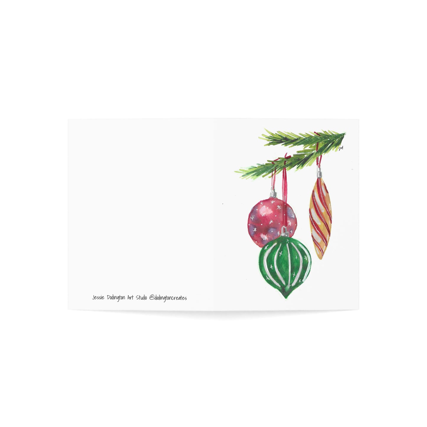 Traditional Christmas Ornament Watercolor Greeting Cards - Set of 1, 10, 30, or 50 Pieces