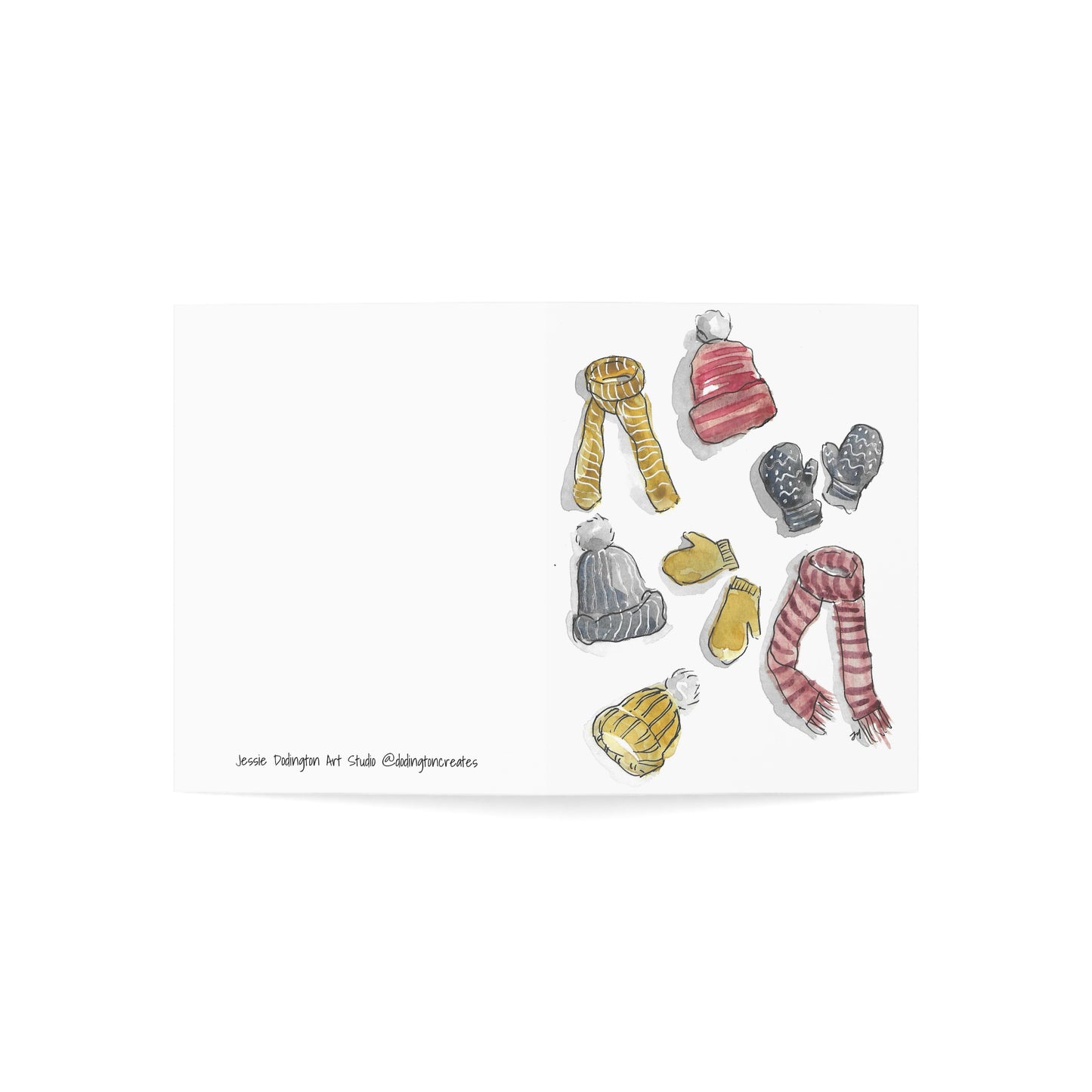 Cozy Watercolor Greeting Cards - Hats, Mitts, Scarves - Set of 1, 10, 30, or 50
