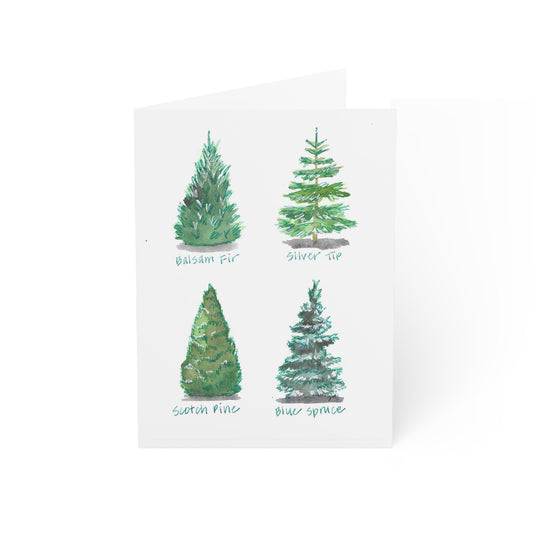 Christmas Tree Varieties - Watercolor Greeting Cards - Set of 1, 10, 30, or 50 Pieces