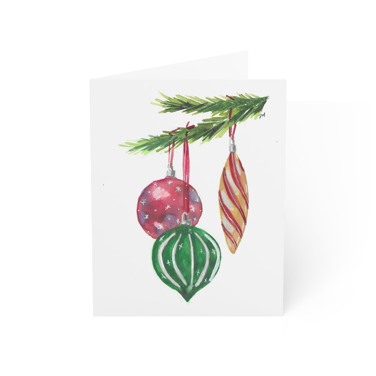 Traditional Christmas Ornament Watercolor Greeting Cards - Set of 1, 10, 30, or 50 Pieces