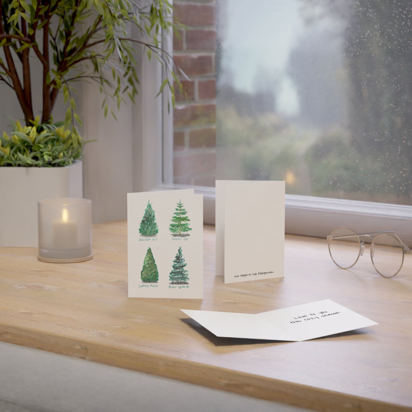 Christmas Tree Varieties - Watercolor Greeting Cards - Set of 1, 10, 30, or 50 Pieces