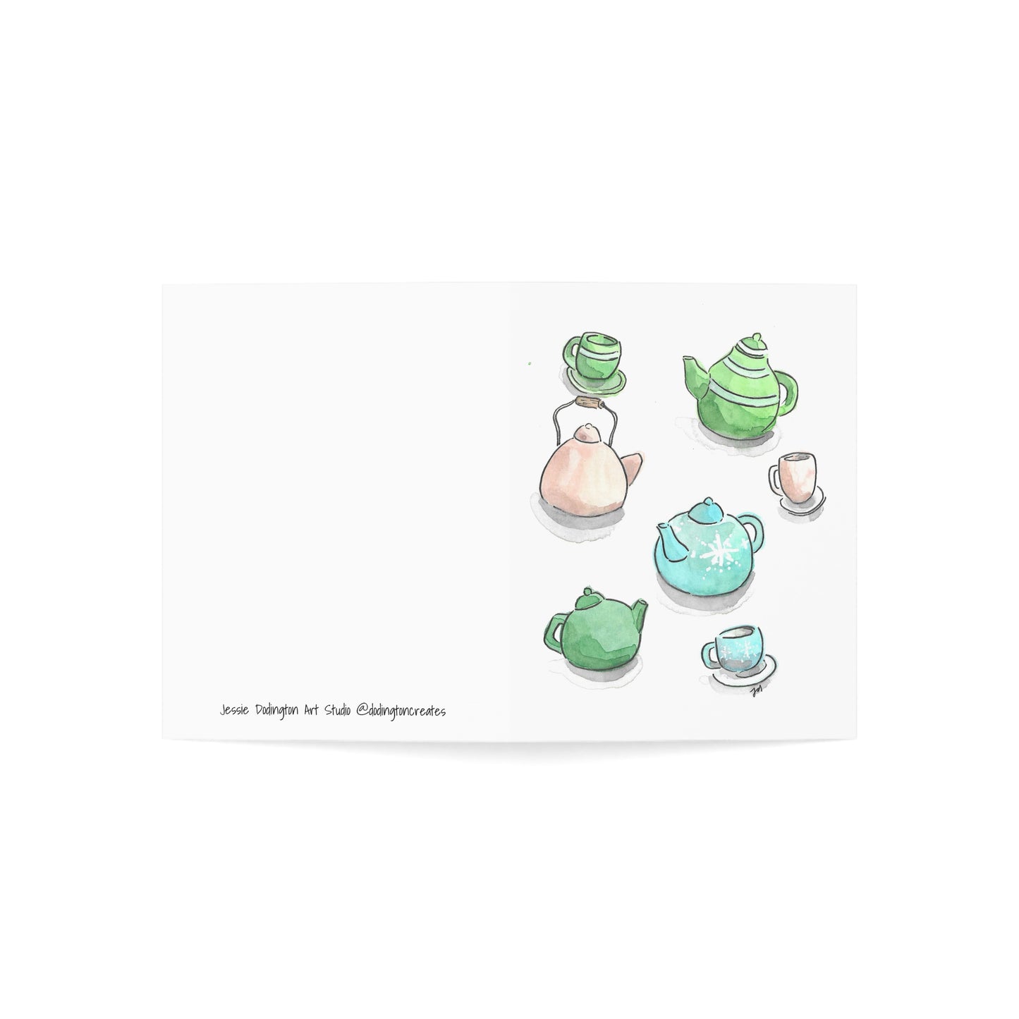 Cozy Watercolor Greeting Cards - Teapots and Teacups - Set of 1, 10, 30, or 50
