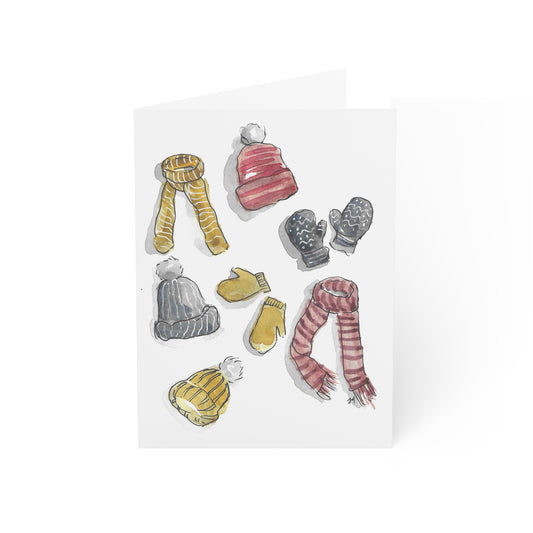 Cozy Watercolor Greeting Cards - Hats, Mitts, Scarves - Set of 1, 10, 30, or 50