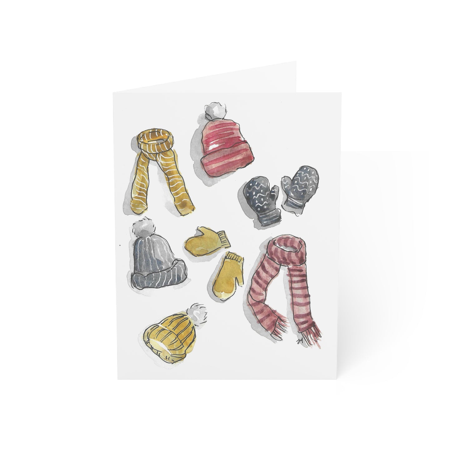 Cozy Watercolor Greeting Cards - Hats, Mitts, Scarves - Set of 1, 10, 30, or 50
