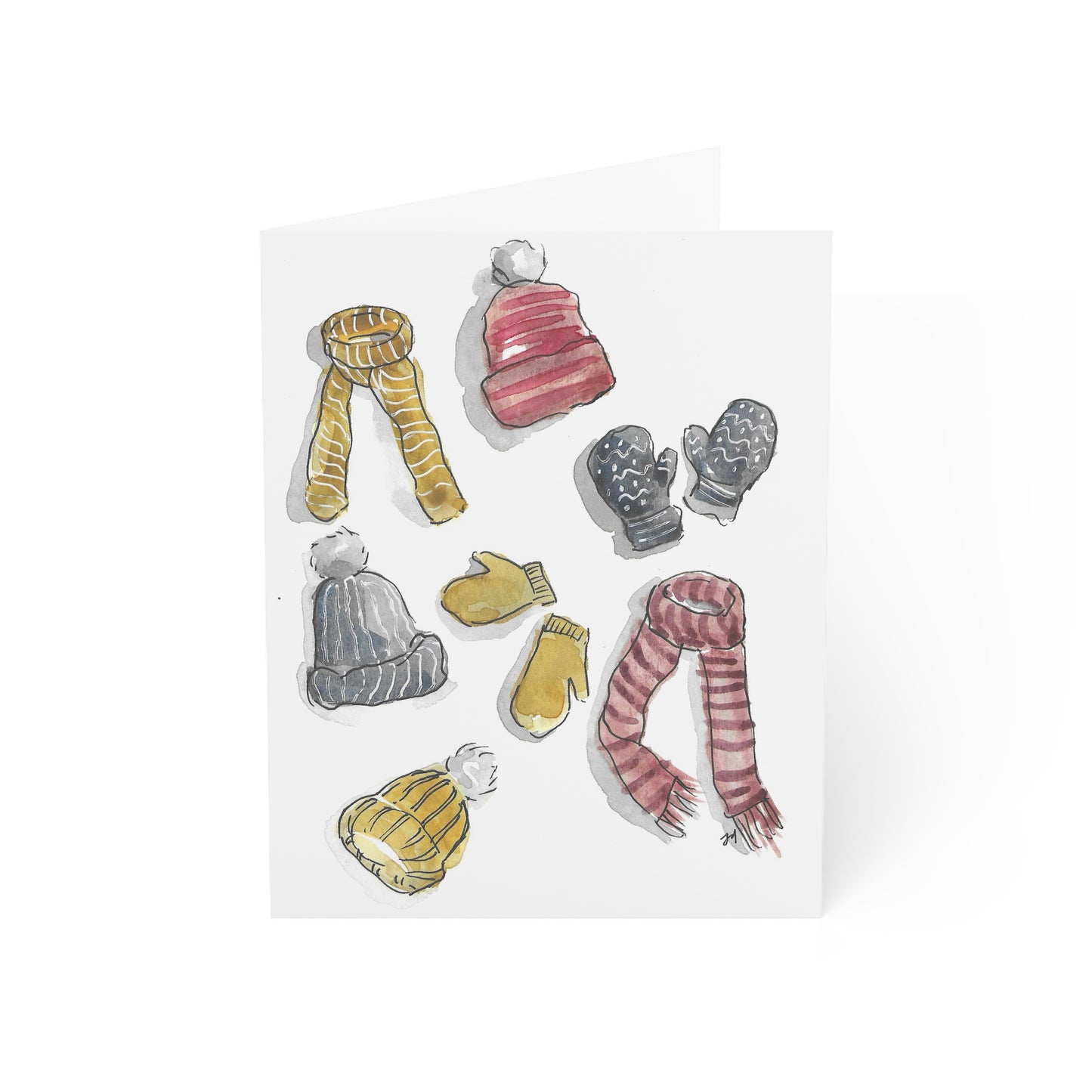 Cozy Watercolor Greeting Cards - Hats, Mitts, Scarves - Set of 1, 10, 30, or 50