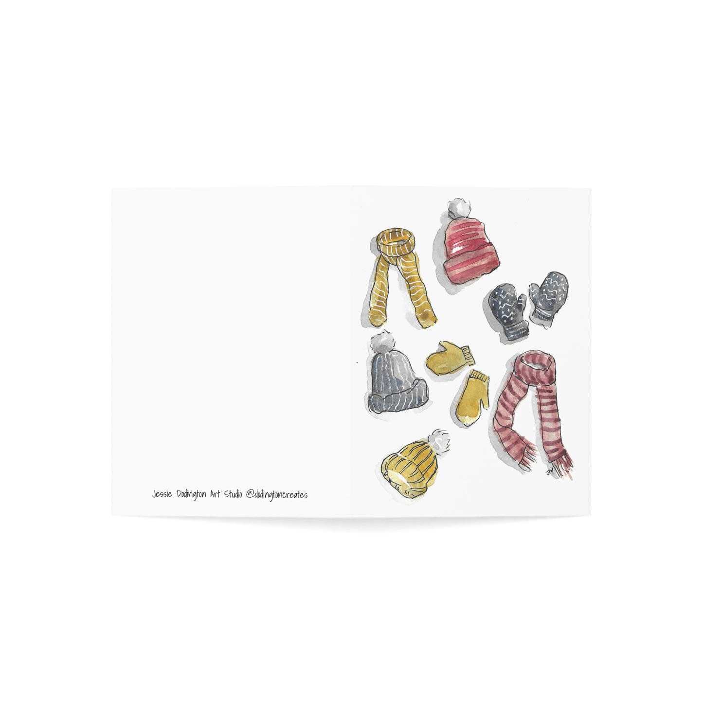 Cozy Watercolor Greeting Cards - Hats, Mitts, Scarves - Set of 1, 10, 30, or 50